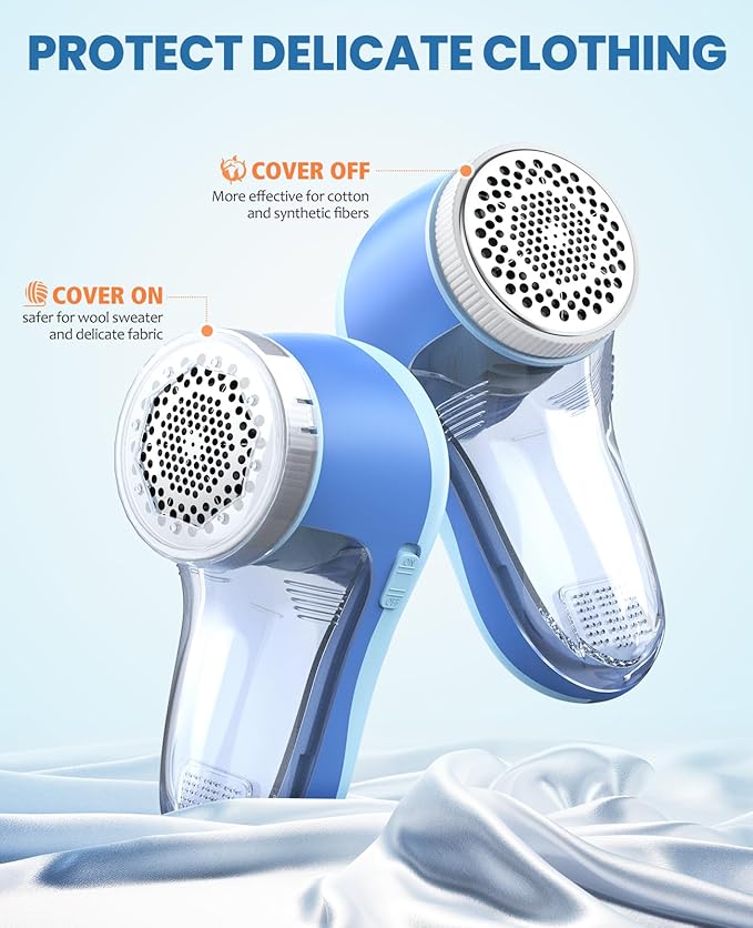 POPCHOSE Fabric Shaver, Lint Remover for Clothes, Electric Lint Shaver with 6-Leaf Blades, Sweater Shavers to Remove Pilling for Clothing, Couch, Furniture, Fuzz, Lint Ball, Bobbles, Blue-Cyan
