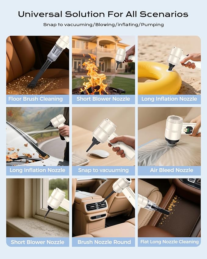 Portable Cordless Car Vacuum,4-in-1 Handheld Cordless Vacuum with 30000Pa Suction, 130000 RPM,6800mAh Battery,10 Nozzles,Rubber Paint Material for Car,Home,Birthday Gifts for Men Dad Husband(Beige)