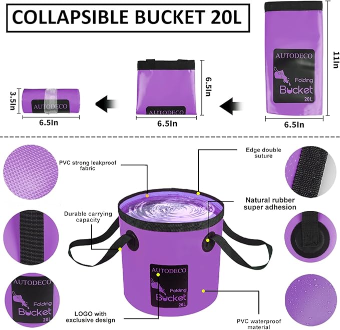 22Pcs Car Wash Cleaning Tools Kit Car Detailing Set with Canvas Bag Purple Collapsible Bucket Wash Mitt Sponge Towels Tire Brush Window Scraper Duster Complete Interior Car Care Kit