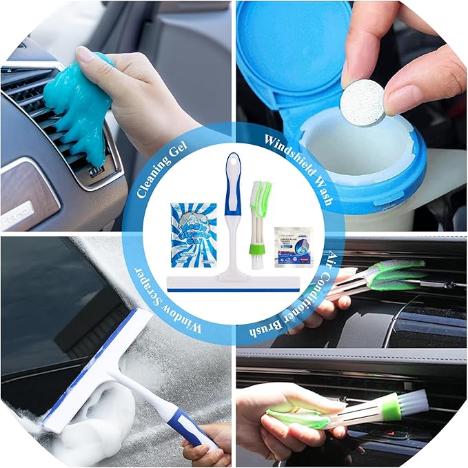 37Pcs Car Detailing Brush Set, Car Detailing Kit, Auto Detailing Drill Brush Set, Car Detailing Brushes, Car Wash Cleaning Tools Kit with Car Vacuum for Interior, Exterior, Wheels, Blue