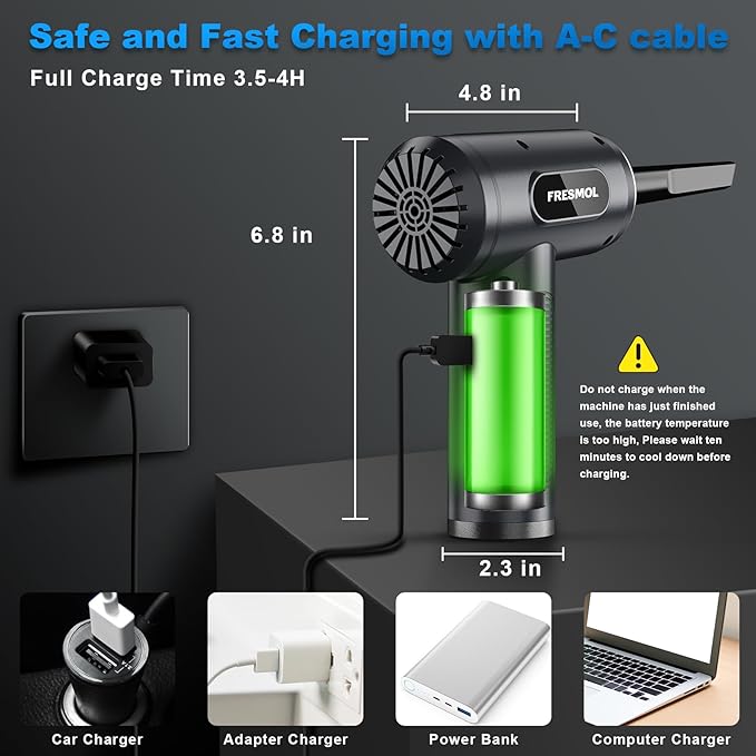 Compressed Air Duster-3 Gear Adjustable 100000RPM Electric Air Duster with LED Light, Rechargeable Cordless Air Blower for Keyboard Electric Devices Cleaning. Replaces Compressed Air Cans (Grey)