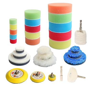 30pcs Drill Polishing Kit Car Detail Buffing Wheel with M6 Thread Backing Plate & 1/4” Hexagonal Shank,Car Sanding Polis