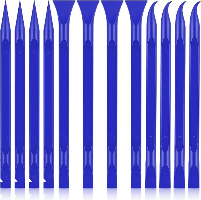 12 PCS Carbon Fiber Plastic Scrapers Tool, Non-Scratch Scraper Tool for Tight Spaces, Multi-Purpose Label Scraper Pen-Shaped, for Car Cleaning Supplies, Kitchen, Crevices, Stains (Blue)