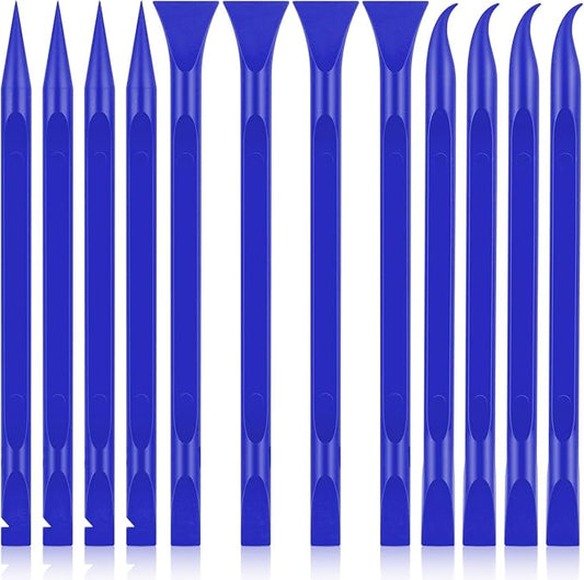 12 PCS Carbon Fiber Plastic Scrapers Tool, Non-Scratch Scraper Tool for Tight Spaces, Multi-Purpose Label Scraper Pen-Shaped, for Car Cleaning Supplies, Kitchen, Crevices, Stains (Blue)