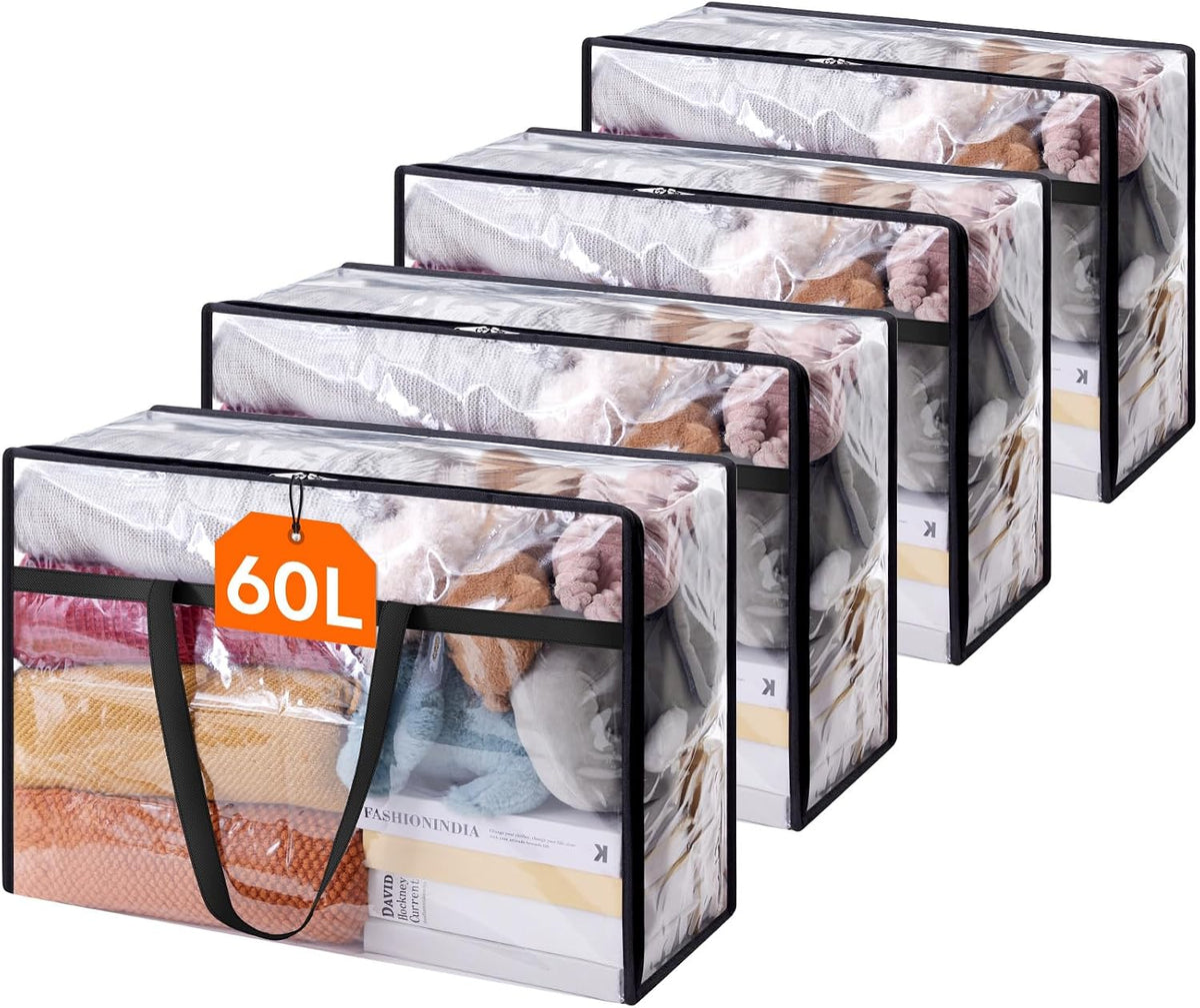 60L Clear Clothes Storage Bags,Plastic Foldable Blanket Storage Bag