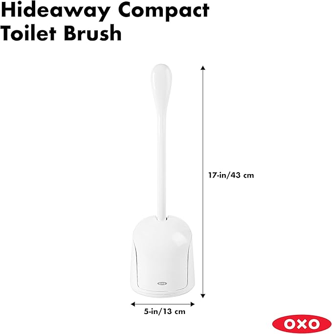 OXO Good Grips Compact Toilet Brush & Canister, Toilet Bowl Brush and Holder with Automatic Canister Door, Bathroom and Small Spaces Cleaning Supplies Essential (Pack of 2)