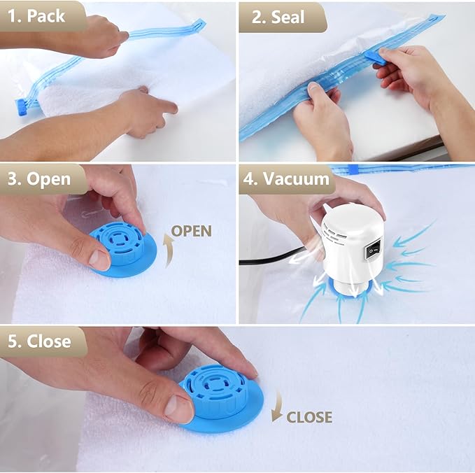 Electric Vacuum Pump for Travel & Home, Fits Various Vacuum Storage Bags, Efficient for Compressing Clothes, Blankets & Luggage, Lightweight & Portable, White (Storage Bags Not Included)