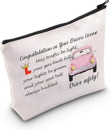 MEIKIUP New Driver Makeup Bag Passing Driving Test Gifts for Women Birthdays Gift for Daughter Driver Travel Bag (Passin