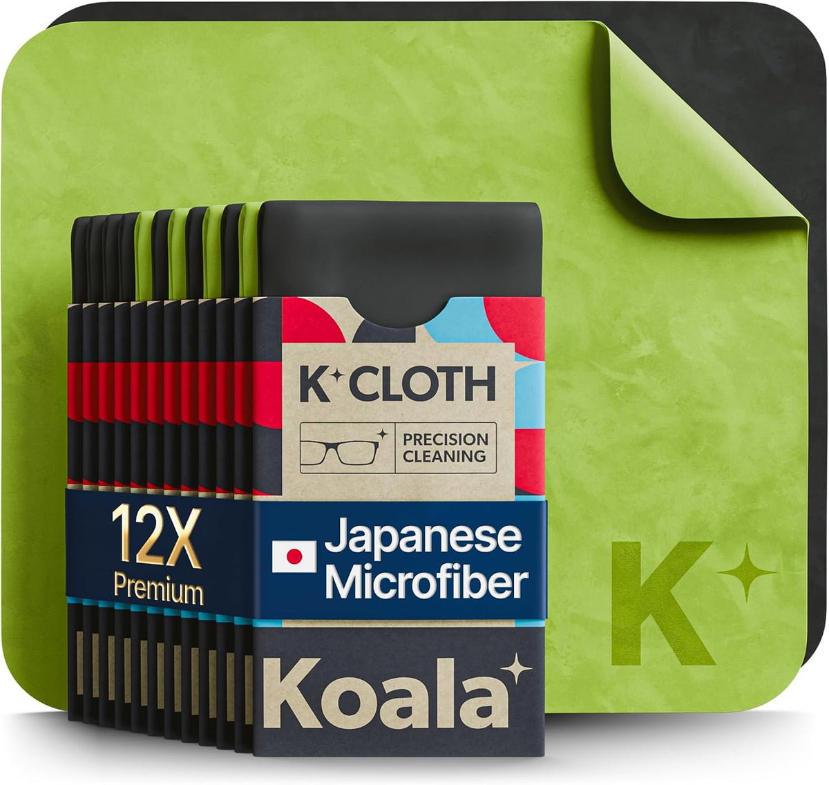 Koala Lens Cleaning Cloth | Japanese Microfiber | Black Green (Pack of 12)