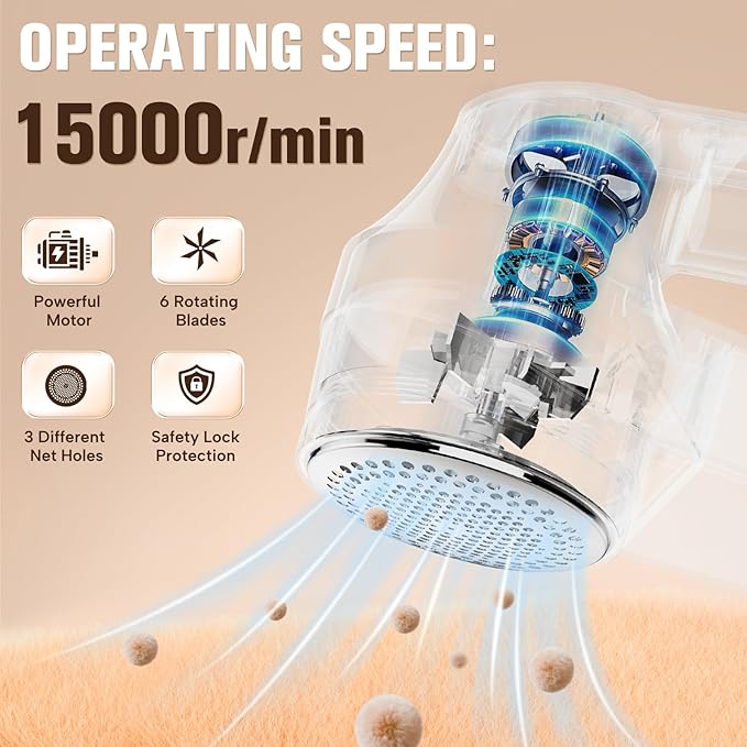 DBC Fabric Shaver with 15000r/Min Powerful Motor, LED Display, 3-Speeds, 6-Leaf Blades, Large Shaving Head Lint Remover for Clothes, Lint Ball, Furniture, Fuzz - Gold & White