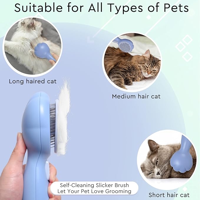 Cat Grooming Glove Brush,Self-Cleaning Slicker Pet Brush for Short and Long Haired pats,Dog Bath Brush for Shedding and Grooming,Removes Loose Hair and Tangles,Promote Circulation