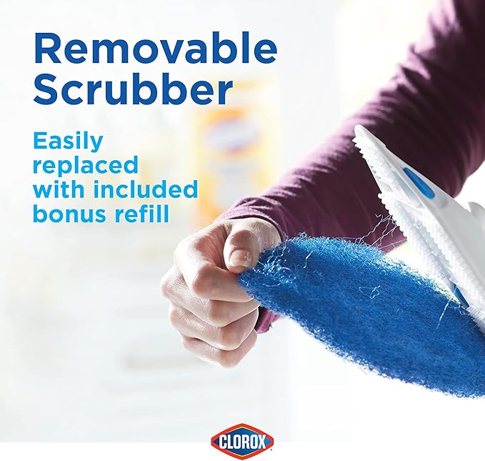 CLOROX Extendable Tub and Tile Scrubber (Pack of 2) with Extra Pad - Plastic Head, Blue, Tile Surface