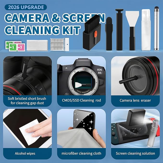 2026 Upgrade Phone Cleaning Kit 47PCS, iPhone Cleaning Kit, Airbuds AirPods Cleaning Kit, Keyboard, Charging Port Cleaner for Apple Lightning/Android USB-C - Includes Putty, Cloth & Wipes (Black)