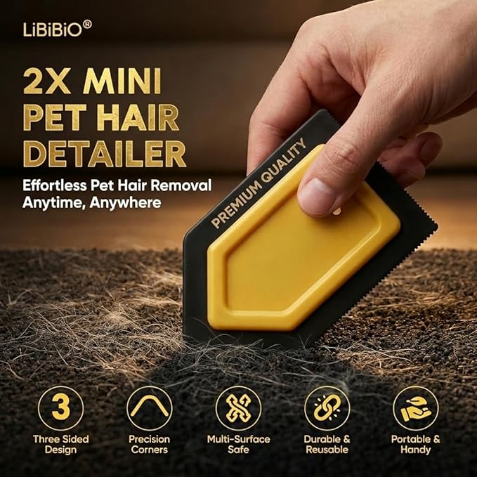 PACK of 2x Mini Pet Hair Detailer for Car Interior, Dog Hair Remover for Auto Detailing Supplies (Carpet,Seat...)