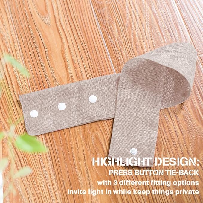 jinchan Linen French Door Curtain with Open Weave Door Curtain 40 Inches Long Drape Rod Pocket 1 Panel Light-Filtering Privacy Window Decor 1 Tieback Included Taupe Semi-Sheer
