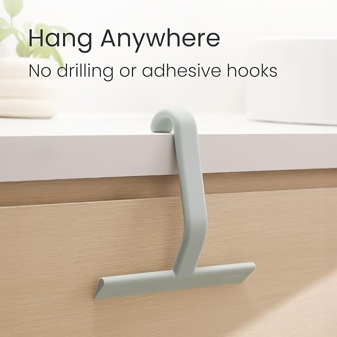 dancemoon JustHang Shower Squeegee for Glass Doors, All-One-Piece Award-Winning Silicone Squeegee with Built-in Hook for Bathroom, Window, Mirror, Tile Wall,Car, Streak-Free Cleaner,10-Inch Sage Green