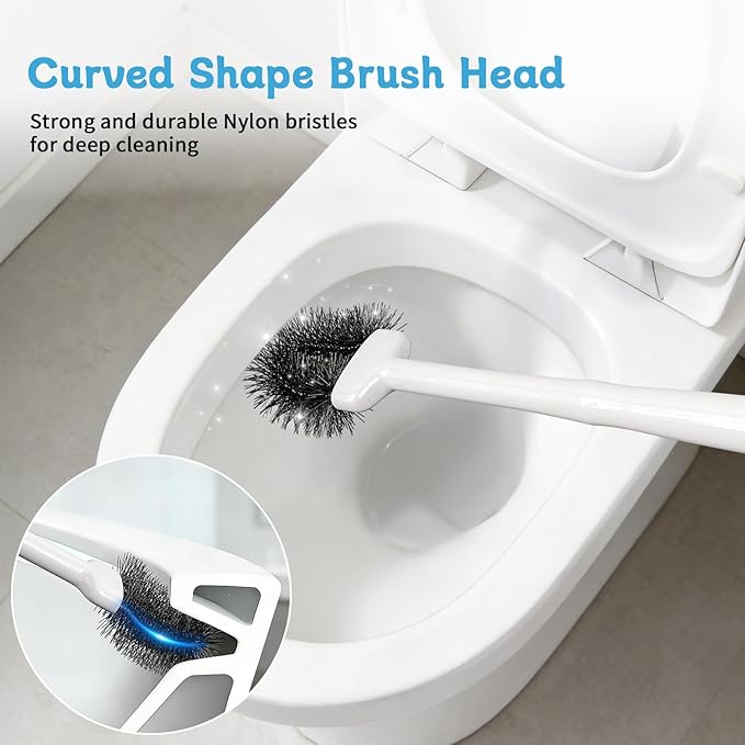 Sellemer 2 in 1 Toilet Brush and Plunger Set, Curved Design Head for Deep Clean, Heavy Duty Toilet Bowl Brush and Plunger Combo with Holder for Bathroom,White, 1 Pack