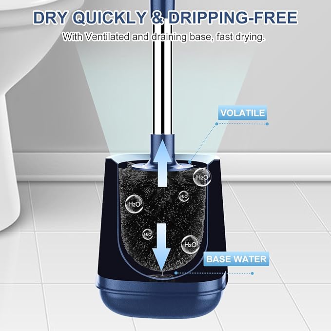 SetSail Toilet Brush and Holder, Self Closing Lid Toilet Bowl Brushes Holder and Extra Long Handle Ventilated Toilet Brush Set for Bathroom Cleaning, Nylon Bristles, 2 Packs-Dark & Blue