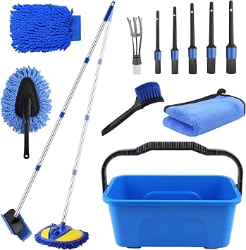 PIMEKOY 17Pcs Car Wash Kit with Bucket for Washing Exterior & Interior Cars