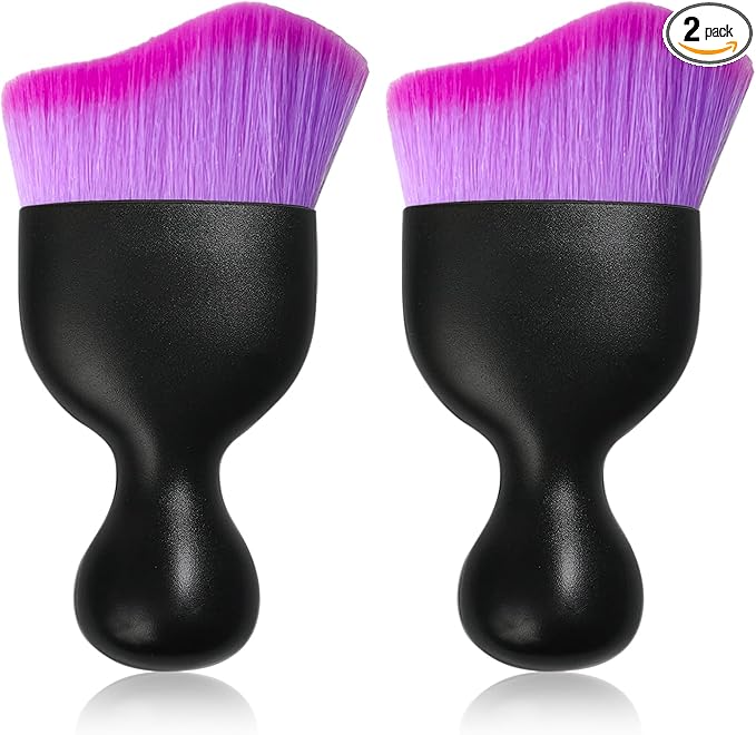 2 PCS Car Interior Detailing Brush, Curved Car Interior Cleaning Brush with Ultra Soft Bristles & Dust Cover, Scratch-Free Auto Dusting Brushes for Dashboard AC Vent Leather (Purple)