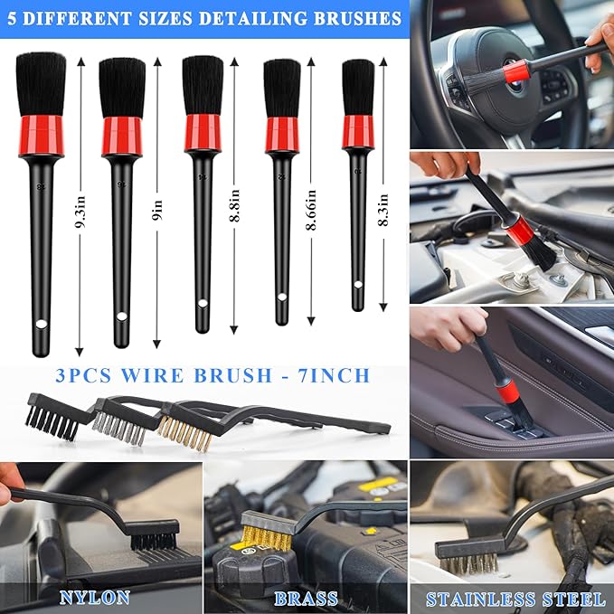 34Pcs Car Detailing Brush Set, Car Detailing Kit, Auto Detailing Drill Brush Set, Car Detailing Brushes, Car Wash Cleaning Tools Kit for Interior, Exterior, Wheels, Blue
