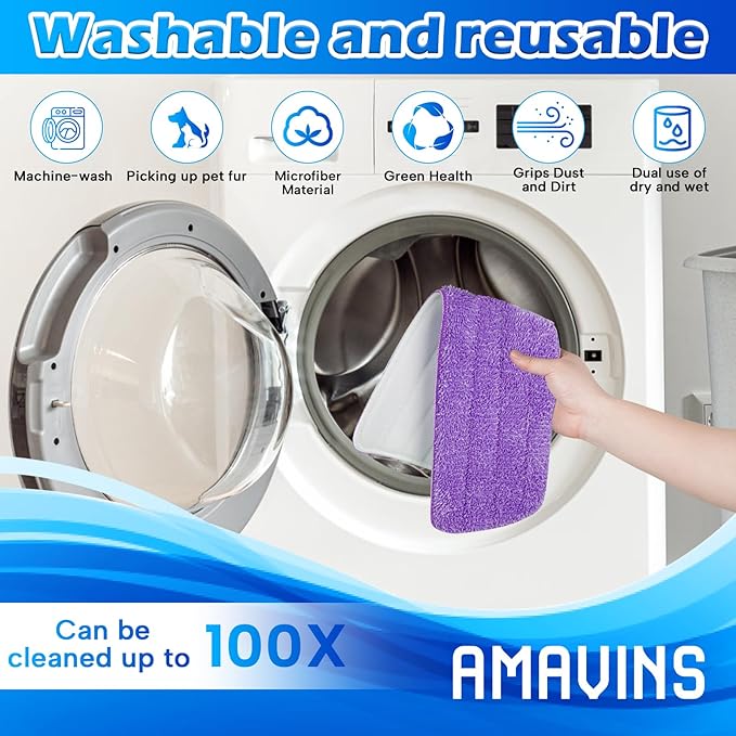 3 Pack Microfiber Reusable Mop Pads, Wet/Dry Floor Cleaning Refill Mop Pads, Spray Mop Hard Wood Floor Mop Pads Refills, Machine Washable Power Mop Pads Replacement