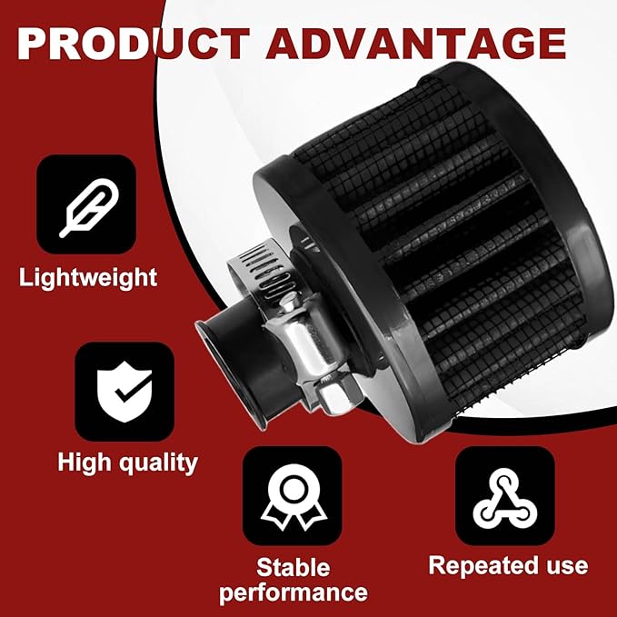 2 Pieces 12mm Universal Air Filter and Crankcase Breather Kit High Flow Cold Air Intake Filter, Turbo Vent Valve Cover Breather for Car Motorcycle Black