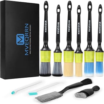 MVEQRRN 10PCS Car Detailing Brush Set,Boars Hair Detail Brush Kit(Green)