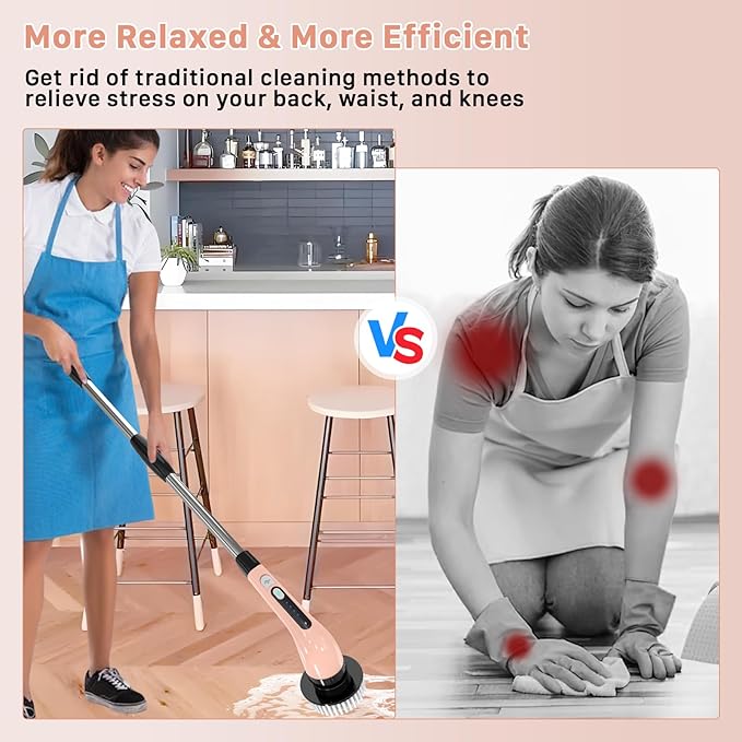 Electric Spin Scrubber with 7 Replaceable Brush Heads, 2-Speed Power, Extendable Handle up to 54 Inch – Bathroom, Shower, Bathtub, Tile & Kitchen