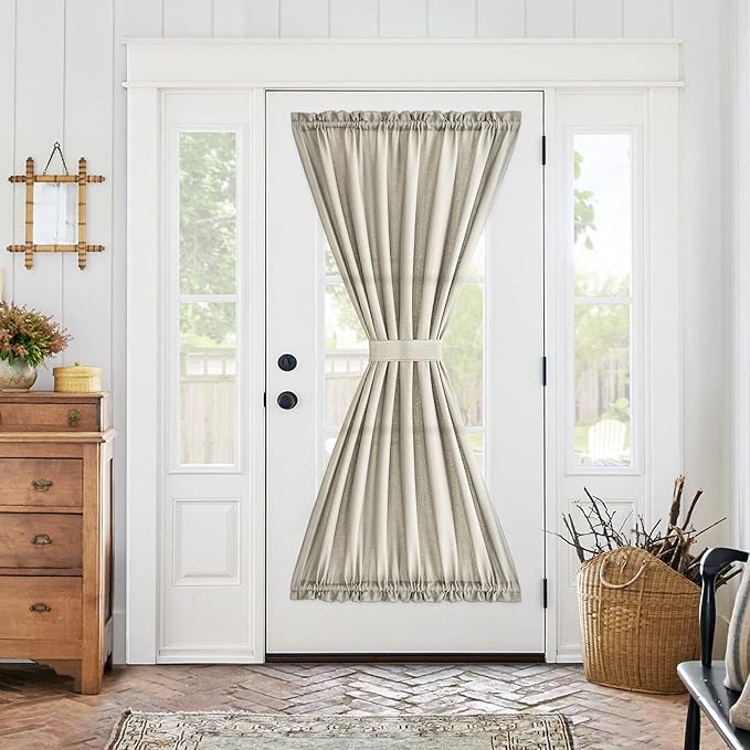 jinchan French Door Curtain Panels - Beige 72 Inch Privacy Light Reducing Textured Door Shade - Casual Weave Rod Pocket - 1 Piece