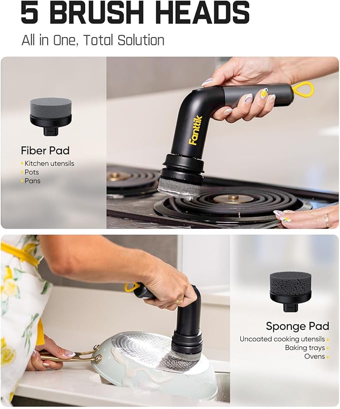 Fanttik G9 Handy Cordless Electric Spin Scrubber, MagnaStorm Motor, Dual-Speed, 5 Brush Heads, LED Display, IPX7 Waterproof, 2500mAh with Type-C Charging, for Kitchen, Sink, Tile, Stove