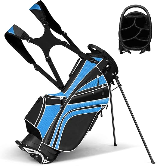 Tangkula Golf Stand Bag with 6 Way Top Dividers, Lightweight Golf Bag with Adjustable Dual Strap & 8 Pockets, Waterproof