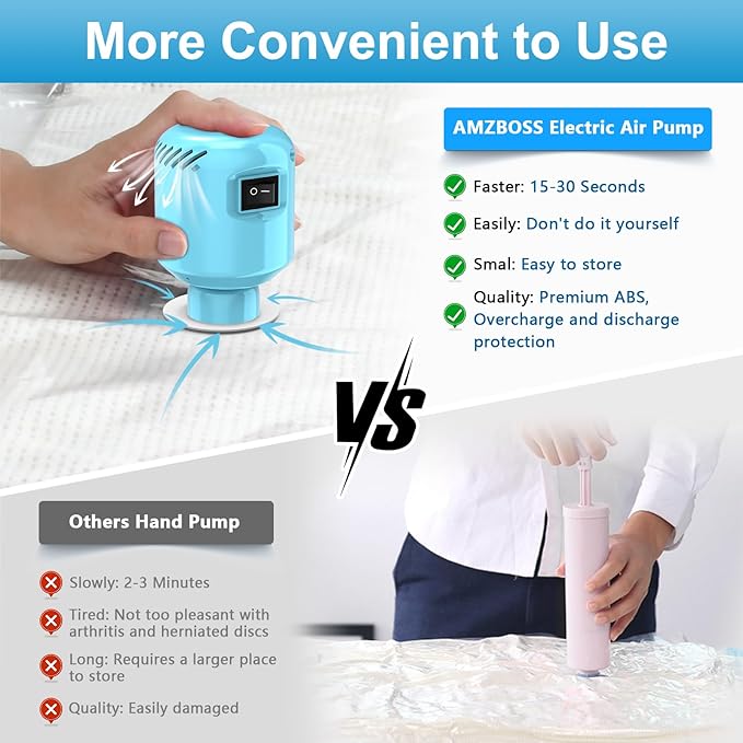Electric Pump for Vacuum Storage Bags, Portable Vacuum Bag Pump, Electric Vacuum Pump for Storage Bags, Great for Various Vacuum Seal Bags for Clothing,Blankets,Bedding- Blue (No Bags)