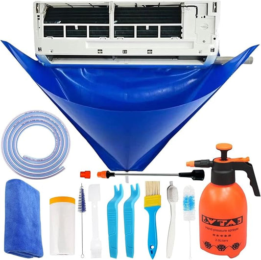 Oiktylr Mini Split Cleaning Kit Bag with 2L High Pressure Sprayer, Air Conditioner Cleaning Kit with Waterproof PVC AC Cleaning Cover Bib with HVAC Cleaning Tools, Large