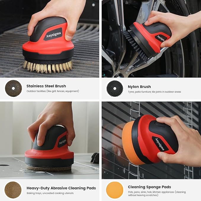 Electric Grill Brush for Outdoor Grill- 4 Replaceable Heads, 3000mAh IPX7 Waterproof BBQ Cleaning Scrubber for Kitchen & Car & Bathroom - Ideal Mother’s for Grill Lovers, Dad, Mom