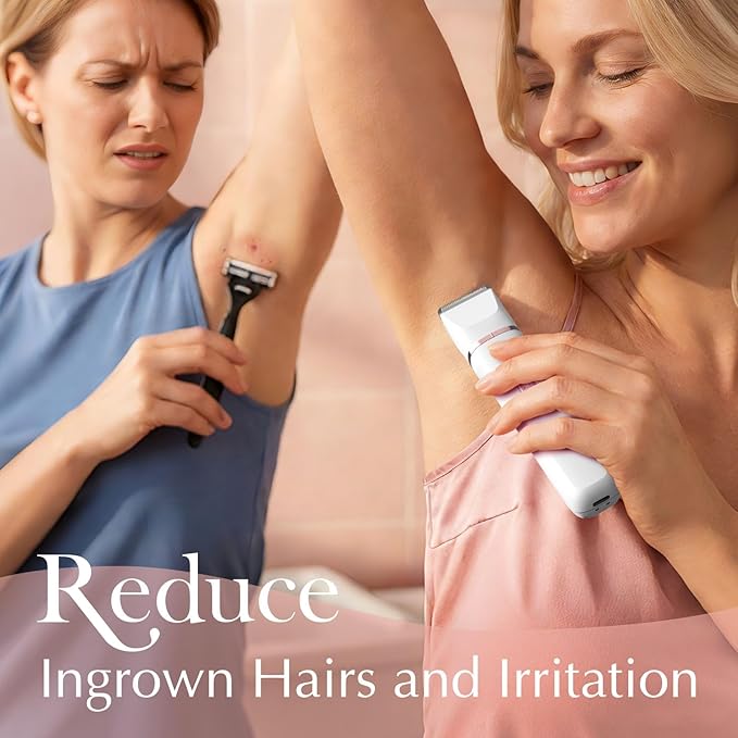 Pubic Hair Trimmer Women - Electric Razors for Women's Body Groomer, Replaceable Ceramic Blade Heads, Face Hair Remover Head, USB-C&Dock Charging, Waterproof&Easy Cleaning