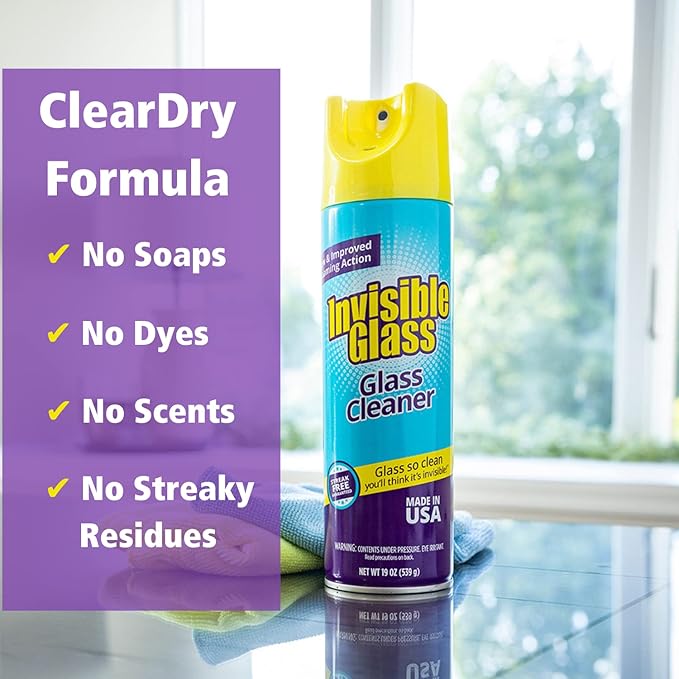 Invisible Glass 91160-2PK Premium Aerosol Glass and Window Foaming Cleaner Spray – Cleans Glass, Windows, Mirrors, Shower Doors, and More – Streak-Free, Ammonia-Free, Tint-Safe – 19 oz (Pack of 2)