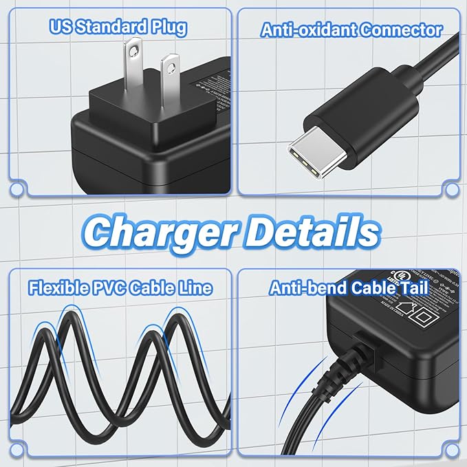 5V USB C Electric Spin Scrubber Charger Replacement Fit for YKYI, for Bomves Cordless Cleaning Brush, Power Cord AC Adapter for Keimi, for Leebein, for Highyes, for TUYU Power Shower Cleaner Scrubber
