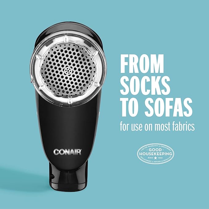 Conair Fabric Shaver and Lint Remover, Rechargeable Portable Fabric Shaver, Black