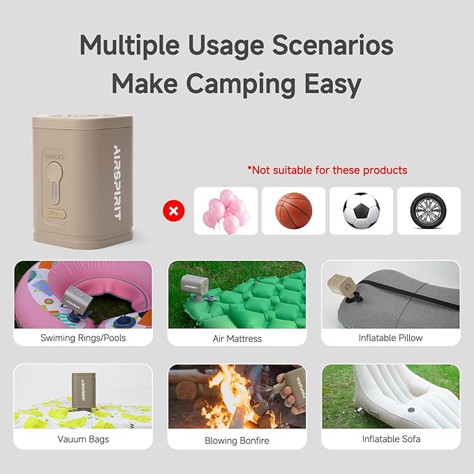 Mini Portable Electric Air Pump for Inflatables-5 Universal Nozzles,Rechargeable Inflator-Fast Inflate/Deflate Pool Floats/Sleeping Pad/Air Mattress Bed/Camping Gear/Travel & Home Storage Vacuum Bags