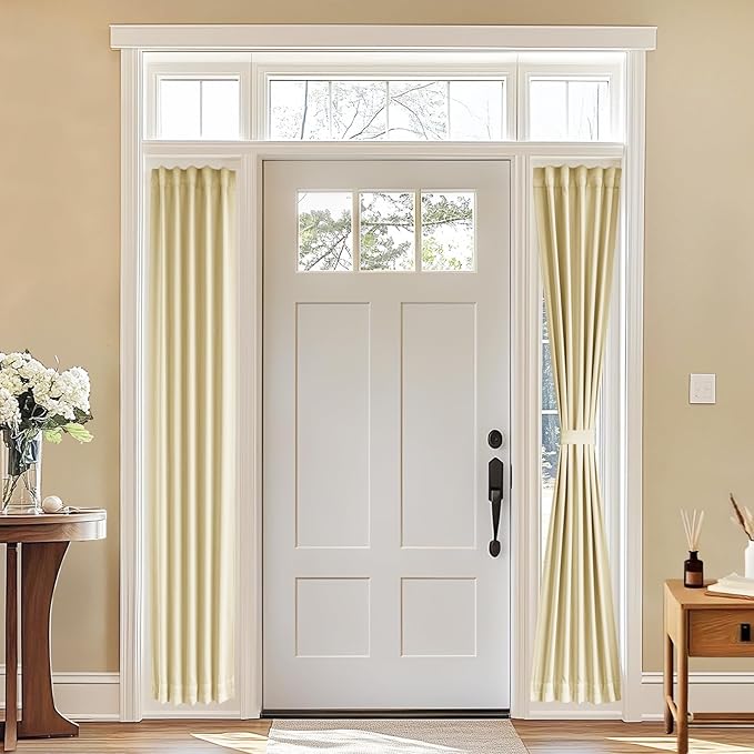 Vatge Sidelight Curtains for Front Door, 12 Inch Wide Narrow Window Curtains for Side Door, 1 Panel, W12 x L80, Light Beige