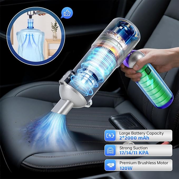 Bug Vacuum Catcher, Handheld Car Vacuum Portable Cordless, 17KPa High Power Suction, Air Duster & Inflator with Multi-Nozzles for Spider, Tent, Travel, Garden, 180° Foldable AeroVac Car Vacuum V15 Pro