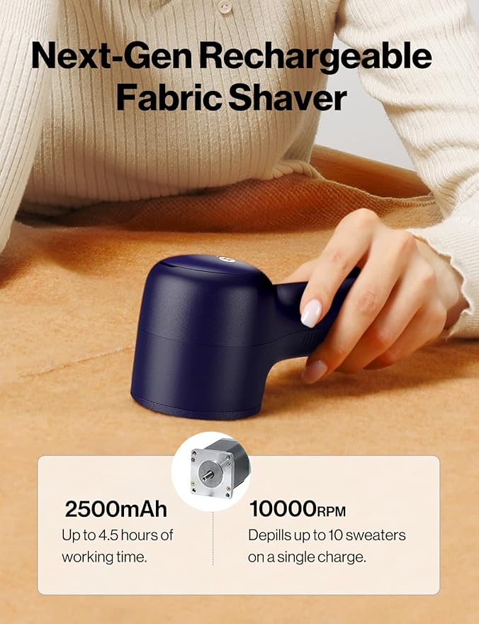 VASSON Fabric Shaver, Sweater Shavers to Remove Pilling, High-Perf Defuzzer, Rechargeable Electric Lint Shaver for Fuzz and Lint Balls from Clothing, Upholstery, Bedding (Blue)