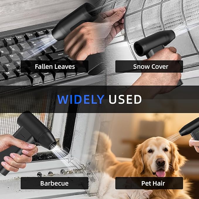 Electric Compressed Air Duster Mini Blower Cordless with Computer Vacuum Cleaner kit Lighting 180,000 RPM 5 Speed Handheld 3 in 1 USB-C for pc Keyboards Home Car BBQ Grill