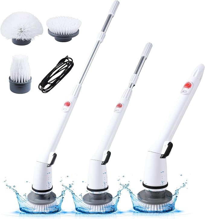 REECOO Cordless Electric Spin Scrubber,380RPM High Speed Rotation,Fast Charging-Long Lasting,Power Scrubber with 3 Replaceable Scrubbing Brush Heads for Cleaning Bathroom Bathtubs, Tile Gaps, Mirrors