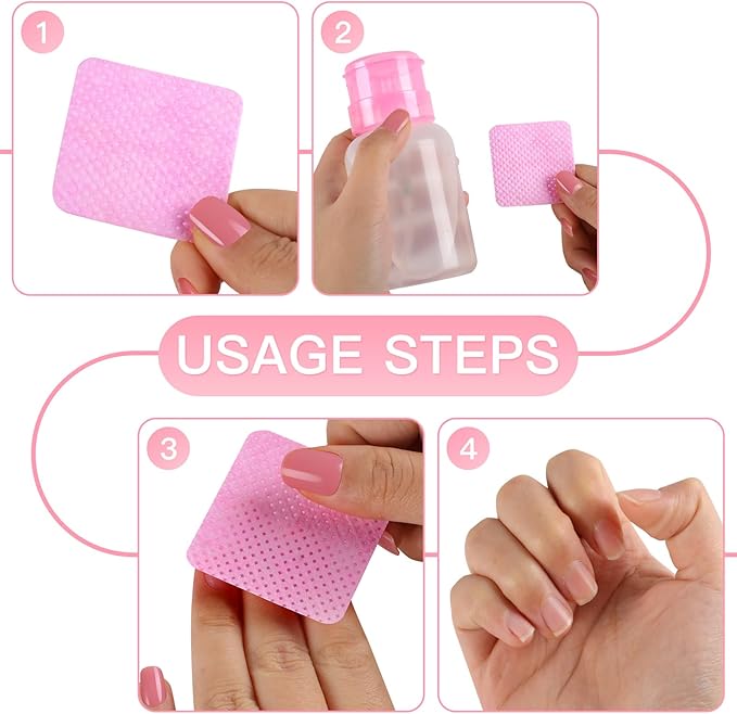 200pcs Lint Free Nail Wipes, 1 Pull-Off Pump-Style Bottle, Super Absorbent Soft Non-Woven,for Fingernail Polish Remover and Eyelash Extension Wipes for Nail Art (Pink)