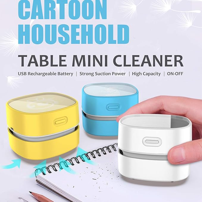 ODISTAR Desktop Vacuum Cleaner,Mini Table dust Sweeper Energy Saving with auto Power-Off Function,High Endurance up to 400 mins,Cordless&360º Rotatable for Keyboard/Home/Offic (Yellow Charging)