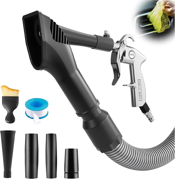 GOCCIDA 2IN1 Car Interior Detailing Air Blow Gun & vacunm Gun with Adjustable Air Flow Nozzle,Cleaning Gun Quickly Blasts Dirt and Dust from Surface Works with Air Compressor(Upgrade Rotate Tube)