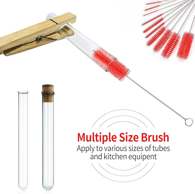 CiaraQ Bottle Cleaning Brushes, 8 Inch Nylon Tube Brush Set, Cleaner for Narrow Neck Bottles Cups with Hook, Set of 10pcs.