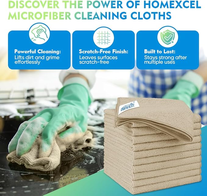 HOMEXCEL Brown Microfiber Cleaning Cloth 6 Pack 12.5 x 12.5 inch Microfiber Towels for Cars Ultra Absorbent Car Washing Cloth Lint Free Streak Free Cleaning Rags for Car, Kitchen Window